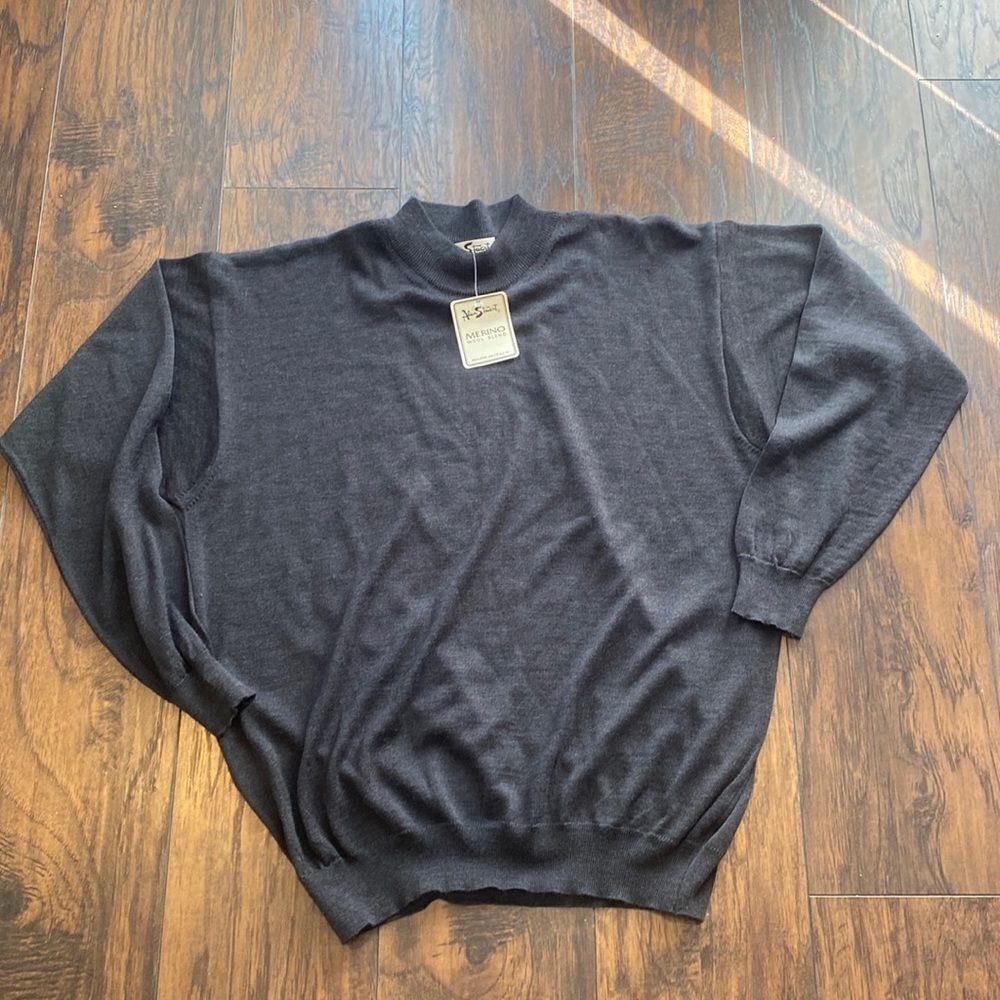 alan stuart merino wool blend crewneck sweater size XL dark grey light duty NWT